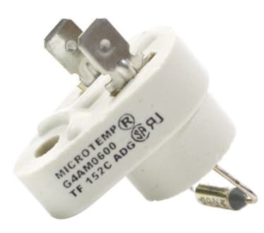 Close-up photo of a Jandy Pool Heater Fusible Link Assembly (R0012200) by Jandy, showing metal terminals and clear printed labeling on the white cylindrical body.