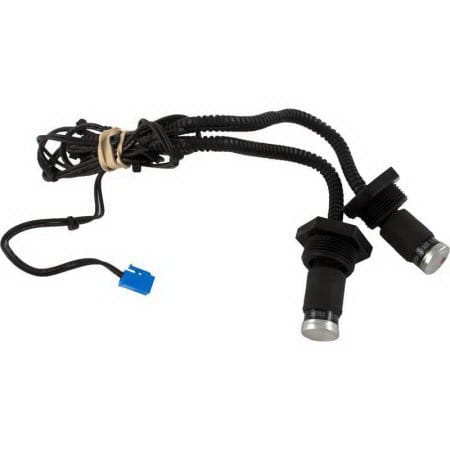 Two black wired Jandy LXi Heaters High Limit Switch Harnesses (R0457400) with blue connector plugs and coiled cables, likely used for automotive or electronic applications.