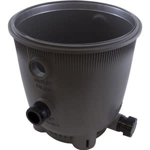 The Jandy Pro Series Universal Union Bottom Assembly (R0466500) is a gray plastic filter tank housing with labeled inlet/outlet ports and threaded bottom cap, designed for CL and DEV/DEL Series Filters. Brand: Jandy.