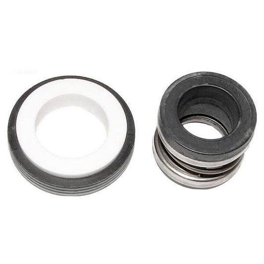 The Jandy Pro Series Mechanical Seal (R0479400) by Jandy consists of two parts: a white and black ring, and a black and metal spring unit, placed side by side.