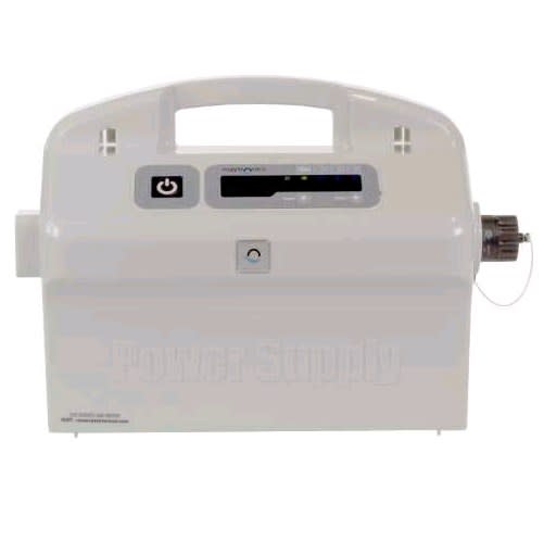 The Maytronics Dolphin Power Supply 180W features a white design with a handle, power button, indicator lights, and side port. Model: 9995678-US-ASSY.