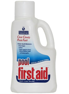 The 2L Natural Chemistry Pool First Aid (13122NCM) bottle, branded by NaturalChemistry, uses SMARTZyme technology to swiftly clear cloudy pools and eliminate dead algae and organic contaminants.