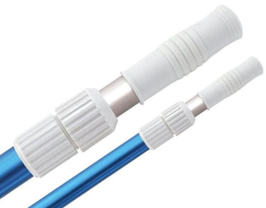 The OREQ Classic 8-16' 2-Piece Aluminum Pole (PL2816) in blue and white features ribbed handles and adjustable connectors, ensuring strength and durability for versatile applications.
