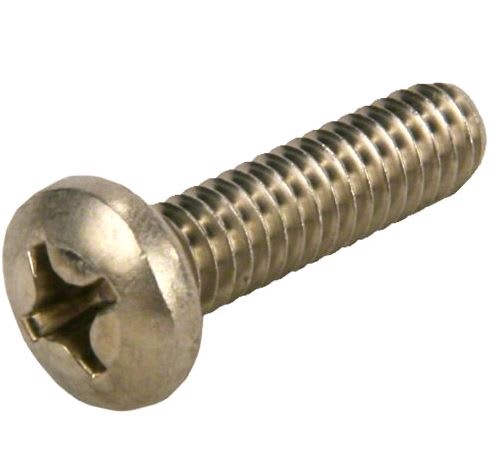 The Pentair WhisperFlo Impeller Screw 1/4-20 x 1 LH Phillips Pan (071652Z) by Pentair features a metal, Phillips pan head and threaded body, displayed on a white background.