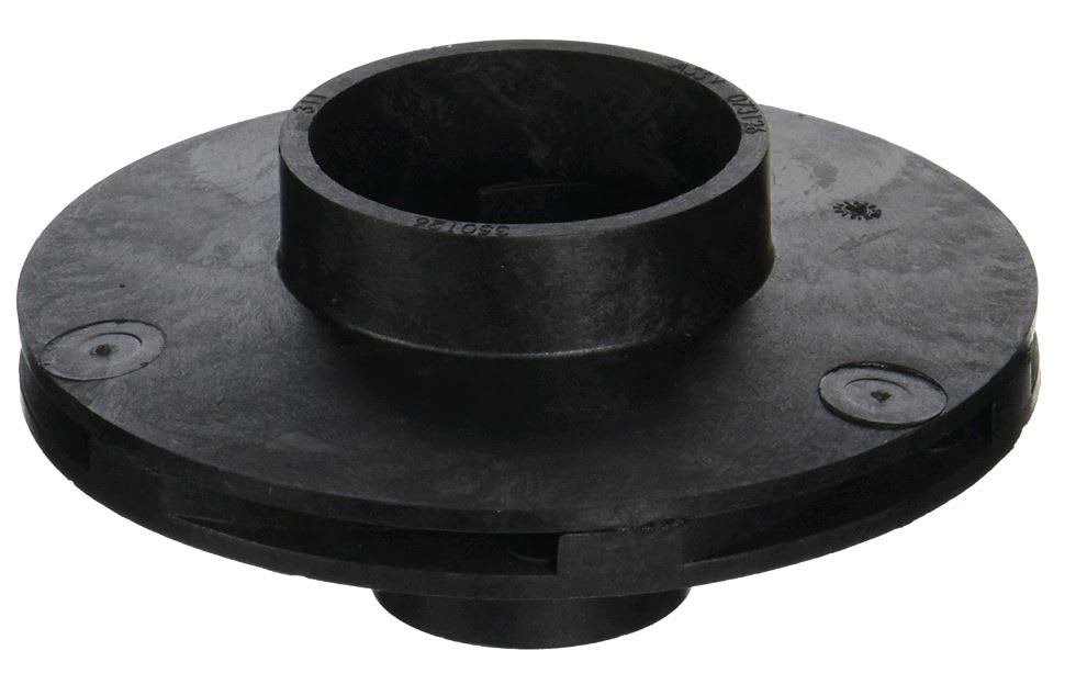 A Pentair WhisperFlo Pump Impeller (073126) by Pentair, shown in black circular plastic with a raised central ring and two embedded screws, displayed on a white background.