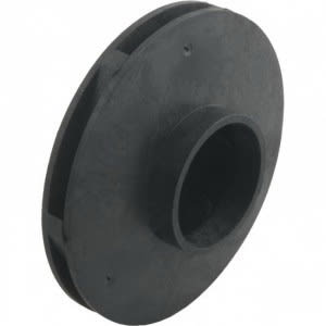 A Pentair WhisperFlo WFE-6 Impeller (73129), featuring a black, round design with a hollow center and smooth edges, viewed from a slight angle.