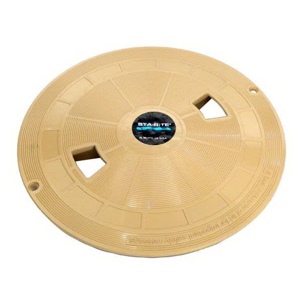 A round, tan Pentair Sta-Rite U-3 Skimmer Lid (08650-0158) with textured concentric rings, two rectangular handholds, and a central Pentair decal.