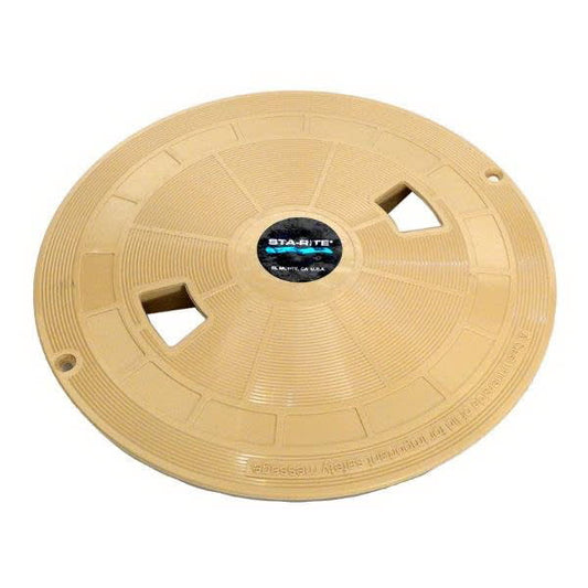A round, tan Pentair Sta-Rite U-3 Skimmer Lid (08650-0158) with textured concentric rings, two rectangular handholds, and a central Pentair decal.