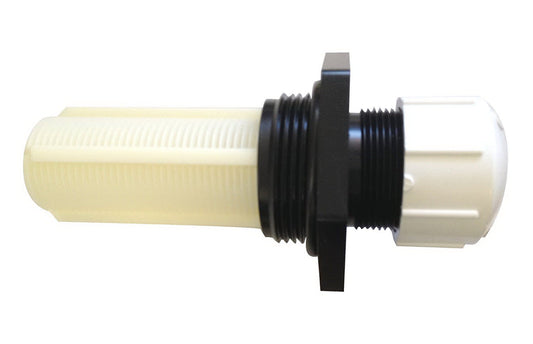The Pentair 2" Triton Sand Drain (152220Z) is a pool return jet fitting crafted from plastic and metal, featuring threaded ends and a ribbed body.