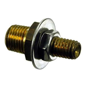The Pentair Air Bleeder Adapter, Brass (154700) is securely fastened with a washer and nut in the center.