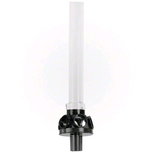 The Pentair TA60/60D Piping Assembly w/ Hub (155299) by Pentair features a black plastic base with a tall, translucent white cylindrical rod mounted vertically on top.