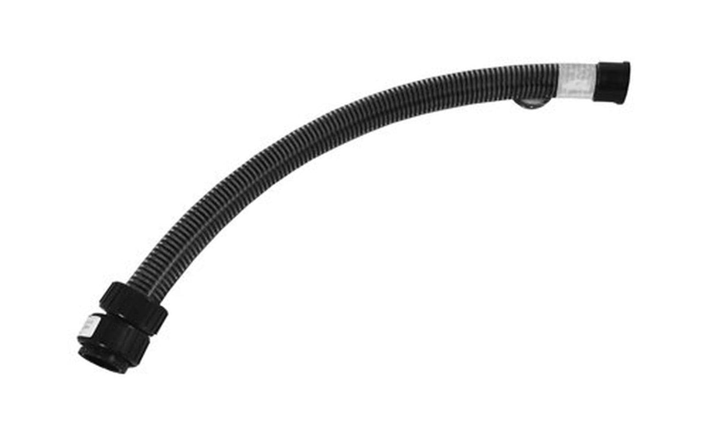 Pentair's Pump to Filter Connector Hose Assembly (155711) is a flexible black corrugated hose featuring a threaded connector on one end and a plain end on the other.