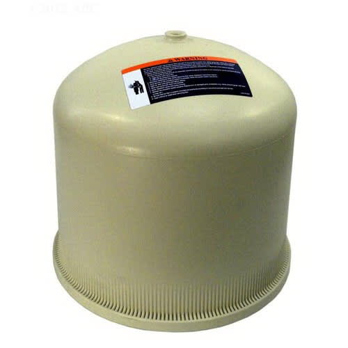 The Pentair FNS Plus Tank Lid Assembly 48 sf (170021) is a beige, dome-shaped lid with a top warning label and vent-like grooves around its base.