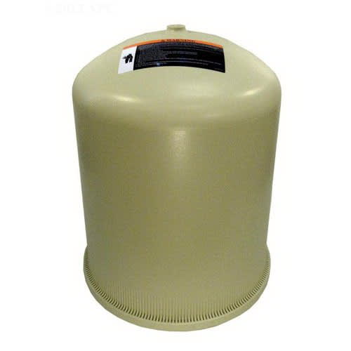 A Pentair FNS Plus Tank Lid Assembly 60 sf (170022), beige and cylindrical, has a black label near the top and a textured base.