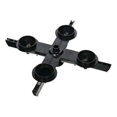 The Pentair Clean & Clear Plus Bottom Manifold Assembly (170040) by Pentair is a black plastic component with a central hub and four arms, each ending in a round cup-like holder, designed for pool and spa filter systems.