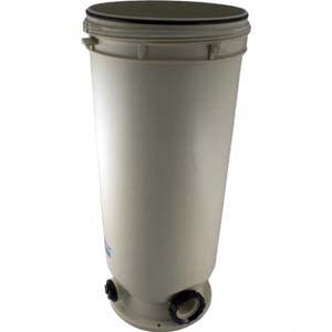 The Pentair Clean & Clear Filter Tank Bottom (178563), a large cylindrical housing in a neutral color, features a lid and dual inlet/outlet connectors at its base, ideal for seamless integration into Predator filter systems for efficient water filtration.