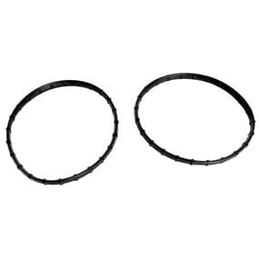 Two black, circular Pentair Kit Seal Diamond 2.403 Rplcmnt (178746Z) rings with evenly spaced ridges, shown side by side on a white background.