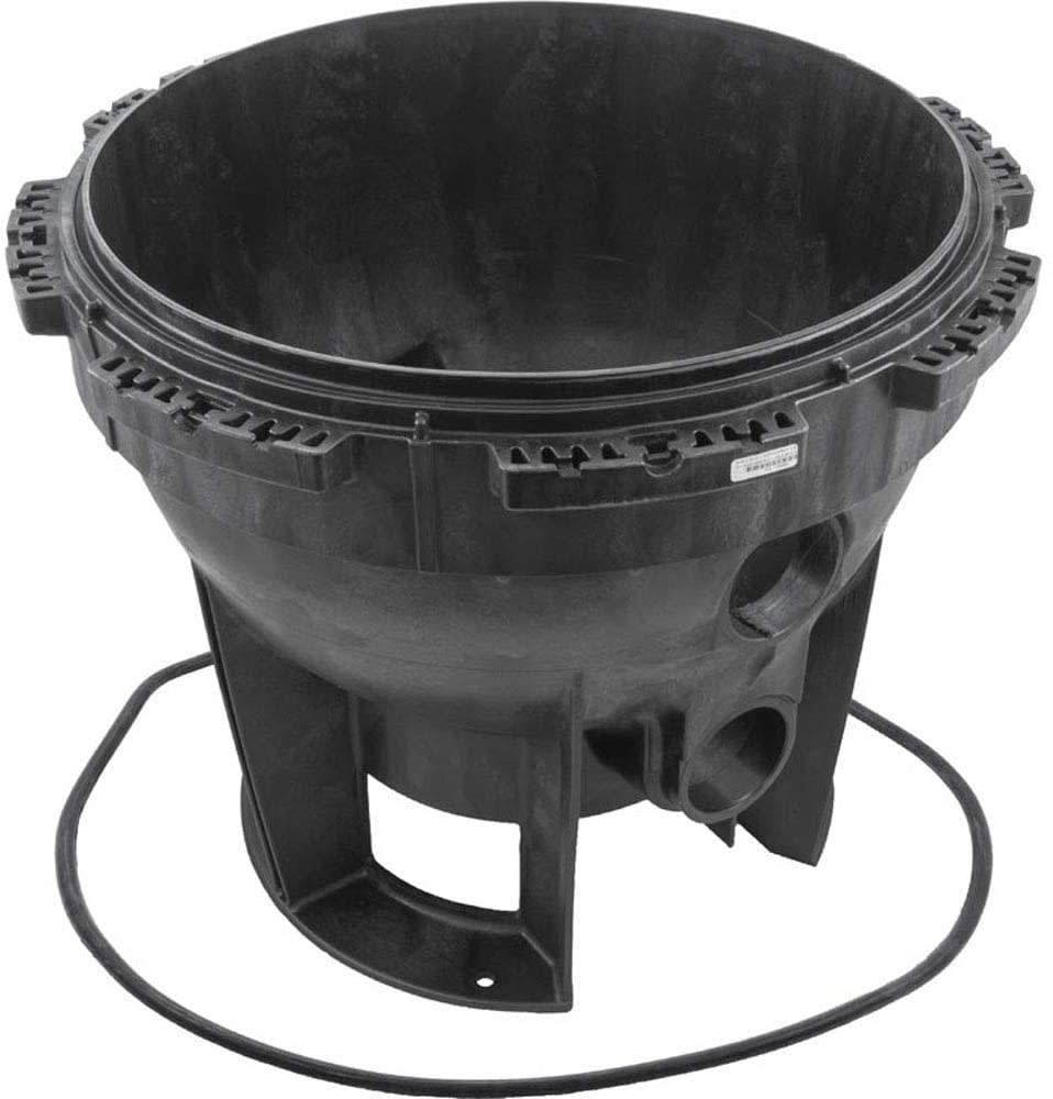 The Pentair Tnk Btm Kit Mod/De 25" Sys Iii (24851-0103S) is a large black plastic sump basin with a rounded top, multiple side openings, and a circular base, ideal for drainage or sump pump systems. Brand: Pentair.