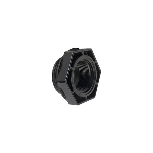Pentair Adapter Fitting 24900-0509, a black plastic hexagonal threaded pipe reducer bushing by Pentair, shown against a white background.