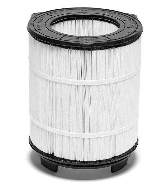 The Pentair Sta-Rite System 3 Large Outer Cartridge Filter 264 sf (25022-0224S) features black end caps and white filtration material, capturing debris in pool systems using modular media filter technology for efficient pool filtration.