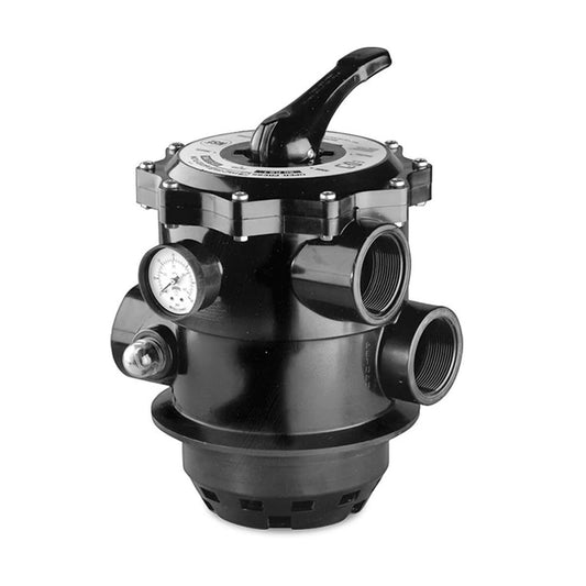 The Pentair Tagelus 2" Clamp Style Backwash MultiPort Valve (263085) features multiple pipe connections and a pressure gauge, making it ideal for efficient sand filter backwash.