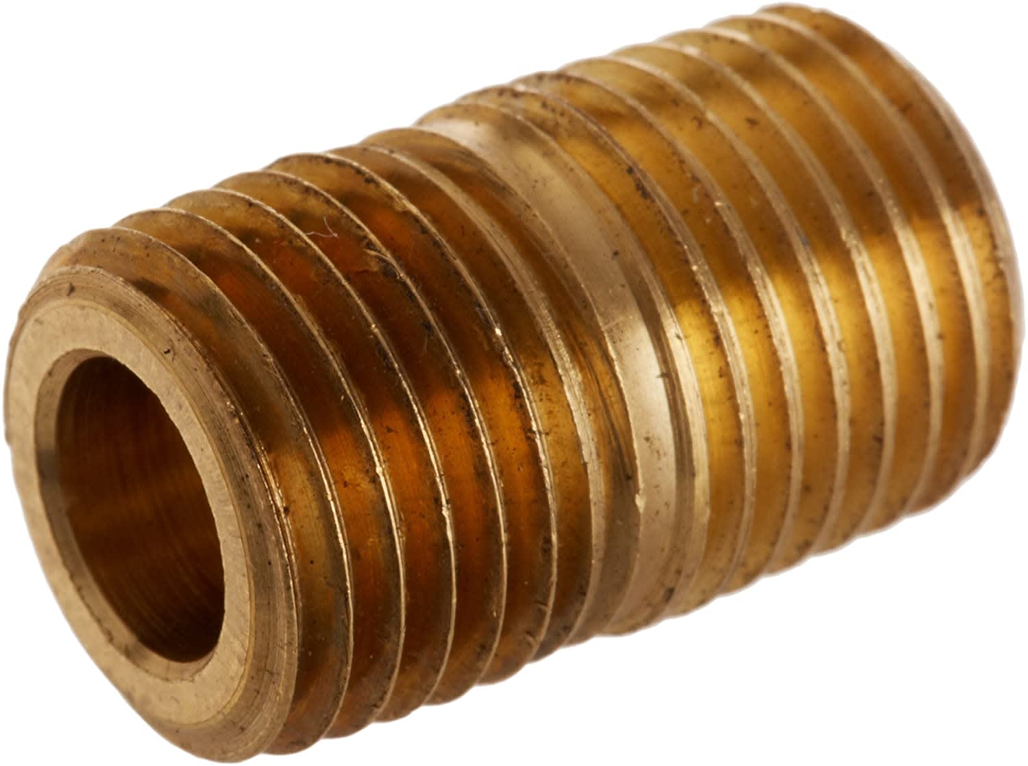 A close-up of the Pentair Sta-Rite System 3 Filter Nipple (35202-0959), a brass threaded insert with external threads and a hollow center, designed by Pentair for secure fastening in various materials.