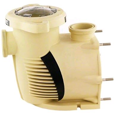 The Pentair WhisperFloXF Strainer/Volute Kit (400000) features beige plastic housing, a clear top lid, side intake and output ports, and exposed right-side mounting bolts.