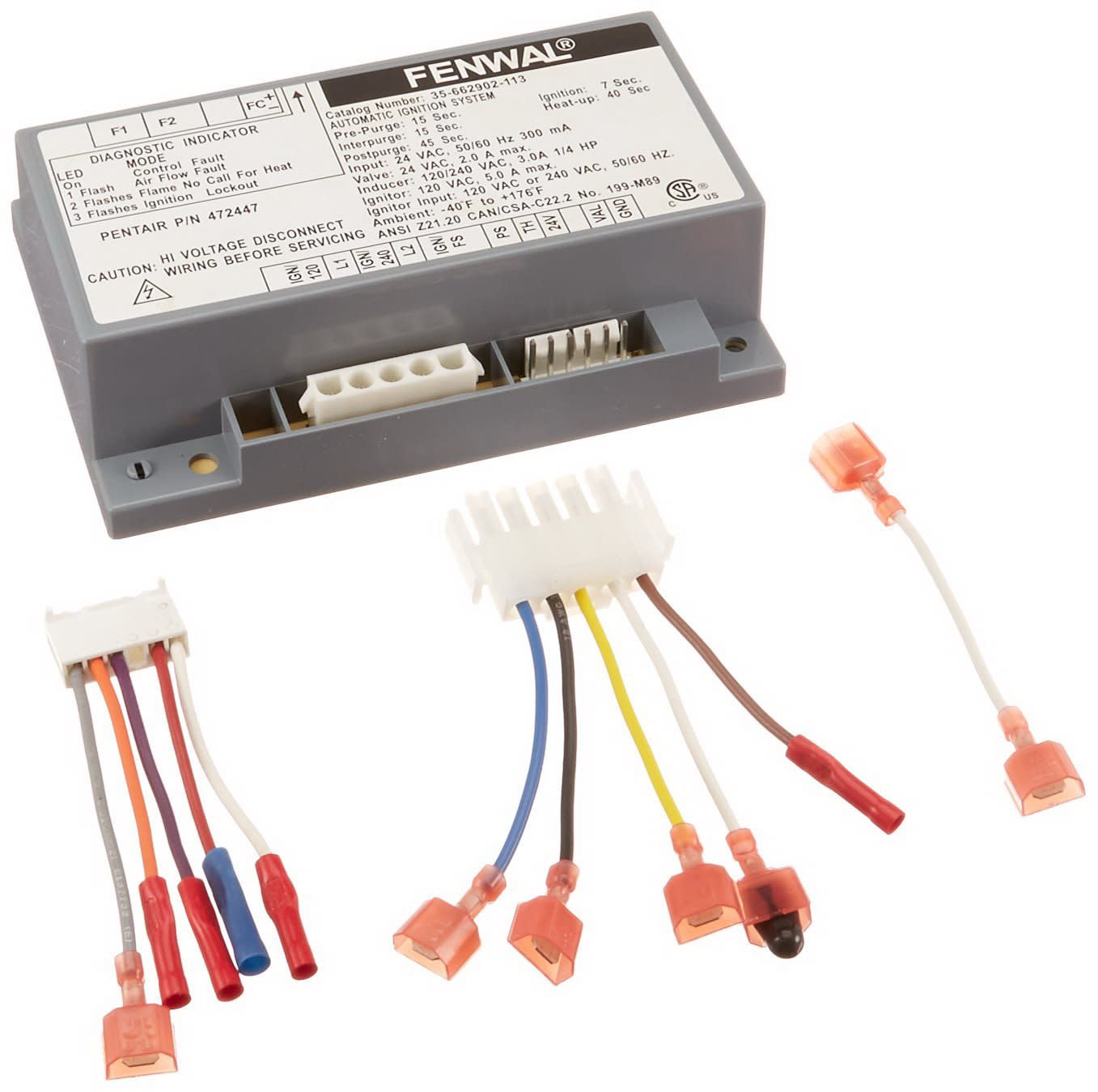 Pentair Ignition Module Kit (460783) by Pentair, includes wiring harness and multiple colored wire connectors displayed separately.