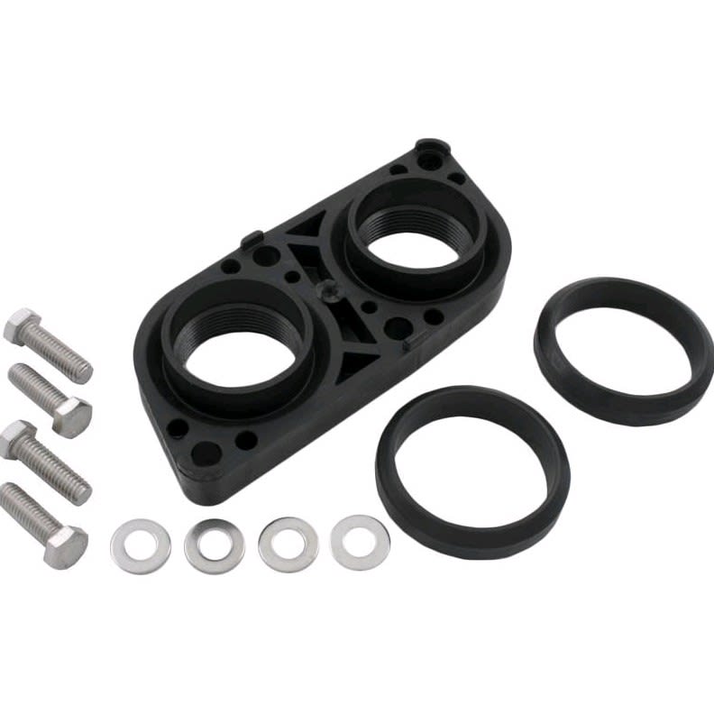 Pentair Quick Flange II Kit with two rubber gaskets, four washers, and four bolts on a white background.