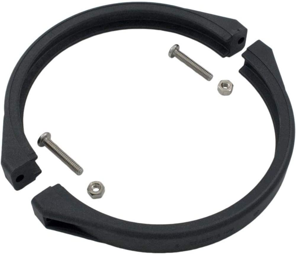 The Pentair Clamp Assy Plastic (51020900) by Pentair features two black plastic semi-circular rings with two metal screws and nuts, arranged on a white background.