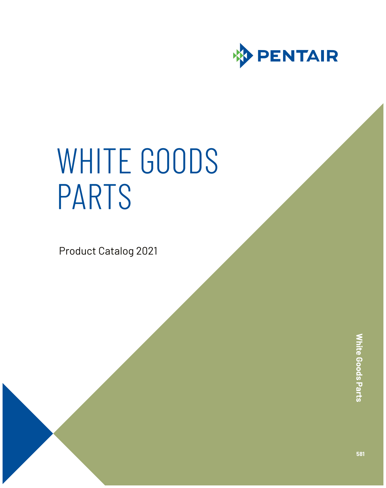 Cover page of Pentair's 2021 catalog for white goods parts, featuring the Pentair HydroSkim Skimmer Vacuum Plate (513351) with the title and company logo on a white and green geometric background.