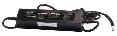 Pentair BioShield UV Disinfection Sterilizer Multi-Voltage Power Supply (523032) by Pentair features a black unit with warning labels on top, attached cables at both ends, and a white connector on one cable.