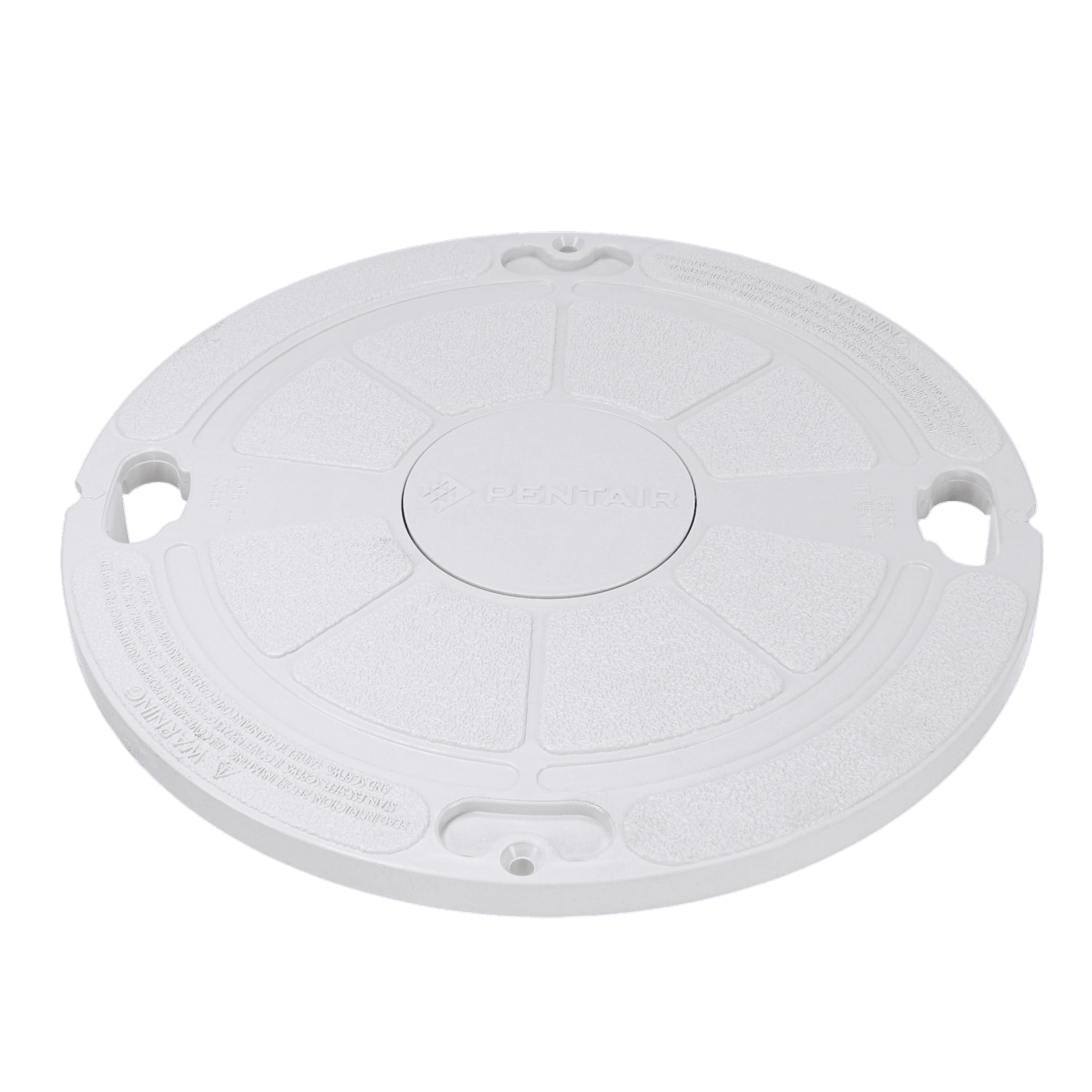 White plastic circular skimmer lid with a textured surface and "Pentair" branding in the center, referred to as the Pentair Admiral Skimmer Lid White | 85007400Z.