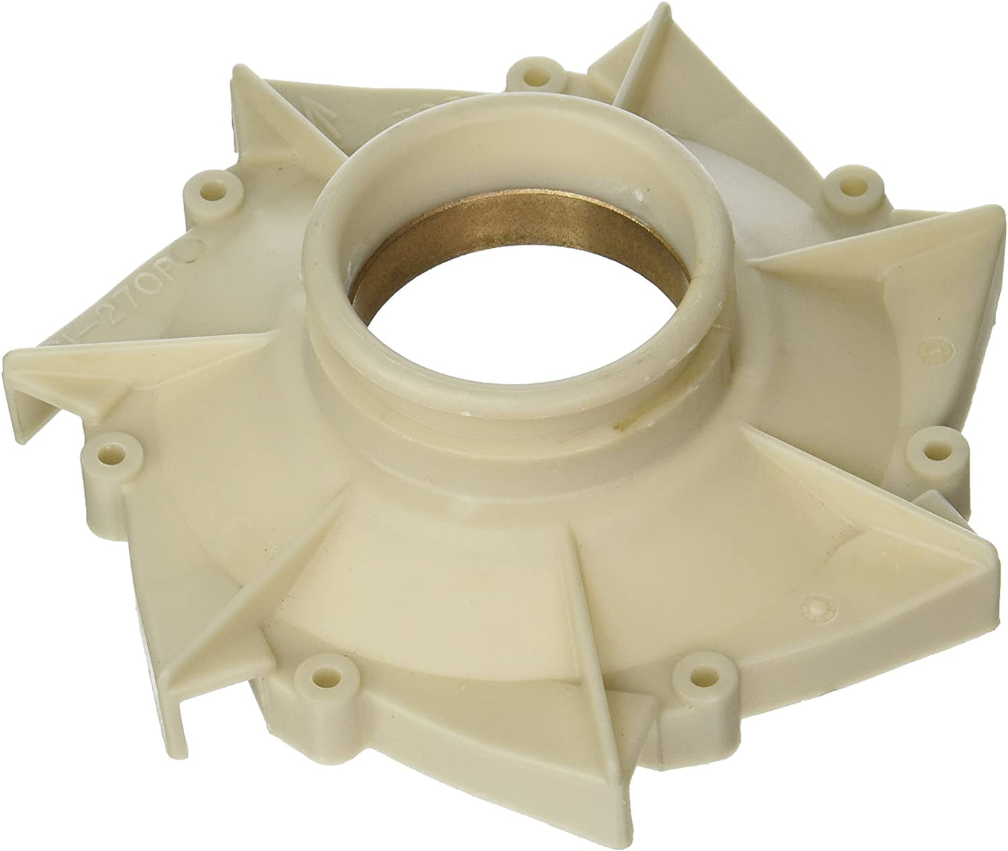 The Pentair Diff | C1-270P by Pentair is a beige plastic impeller housing with a central metal ring, multiple mounting points, and several angular fins around the perimeter.