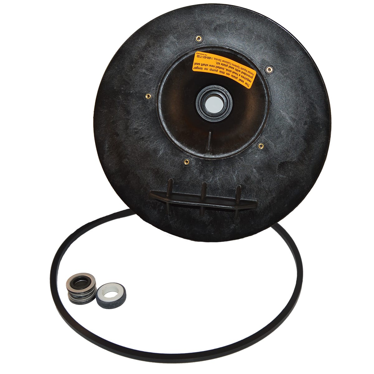 A Pentair Seal Plate Kit featuring a round black vacuum brake booster with an attached hose and two adjacent metal components.