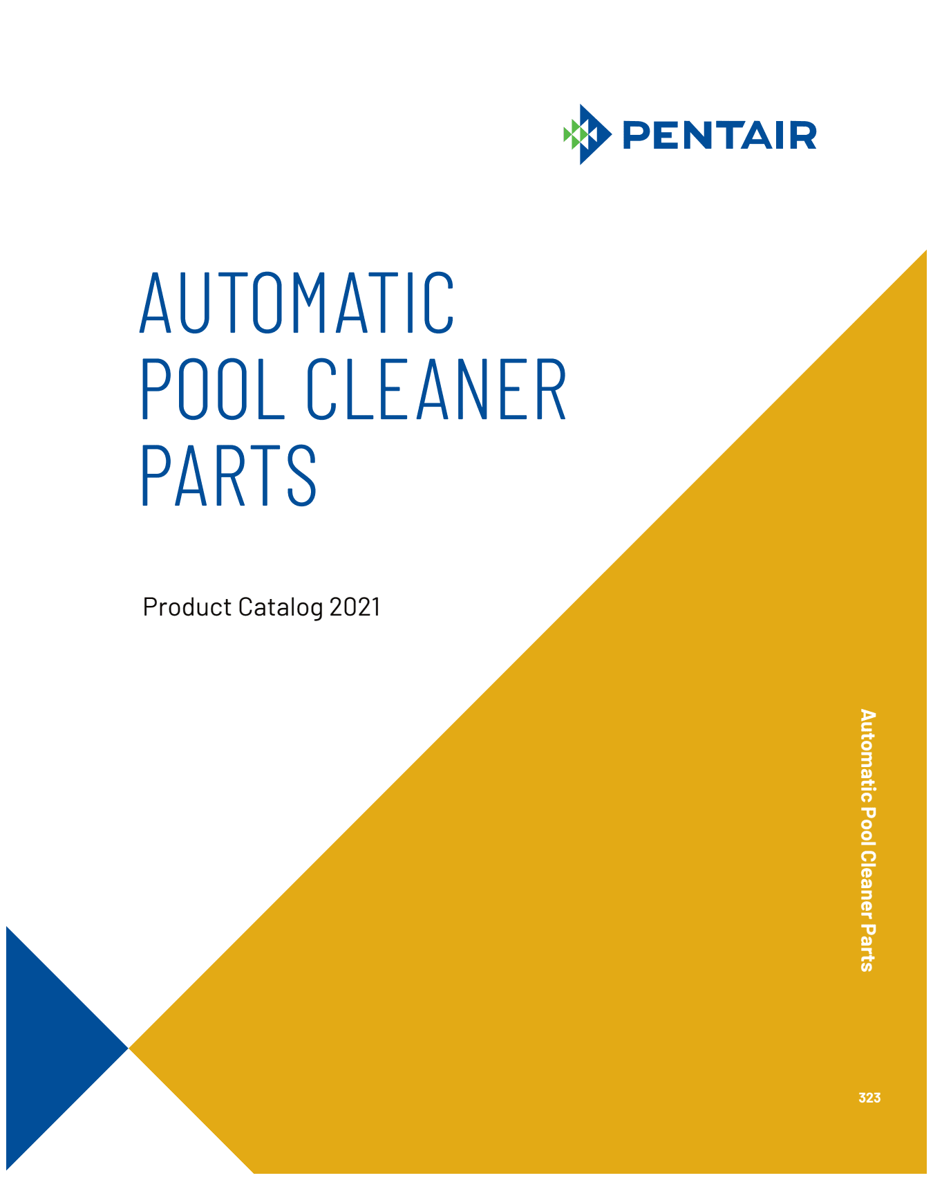 Cover page of Pentair’s product catalog featuring Legend Sweep Hose Clamps, 2/Pack (EB15), with a blue and yellow geometric design and the Pentair logo.