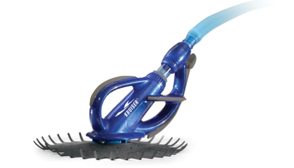 The Pentair Kreepy Krauly Kruiser Suction I/G Pool Cleaner (K60430) is an automatic pool cleaner with a blue body, flexible hose, and spiked base for optimal surface cleaning. As a suction-side cleaner, it ensures exceptional performance for effortless pool maintenance.