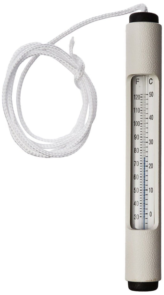 The Pentair #127 Rainbow Economy Thermometer | R141036, featuring a white rope, is essential for pool heating systems and provides precise temperature readings in both Fahrenheit and Celsius.