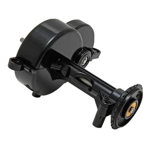 Polaris 3900 Series Cleaners Gearbox Assembly (39-200), by Polaris, features a black cylindrical housing with a wheel-like attachment, tailored for specific machinery.