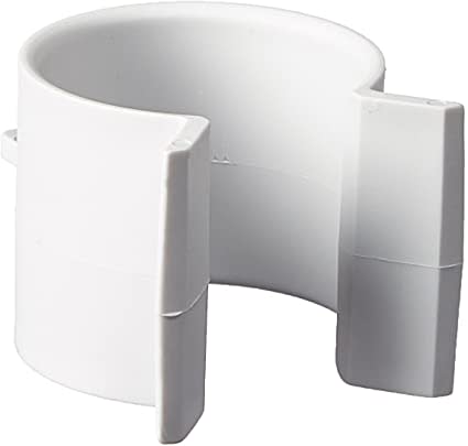 The Polaris Bag Clip | 9-100-3135 by Polaris is a white plastic cylindrical clip with an open side and flat ends, designed to secure round objects like pipes or tubes.