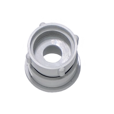 The Polaris Quick Disconnect, Female (D26) by Polaris is a white plastic threaded fitting with a central hole, ridged surface, and three small protruding tabs, shown on a plain background.