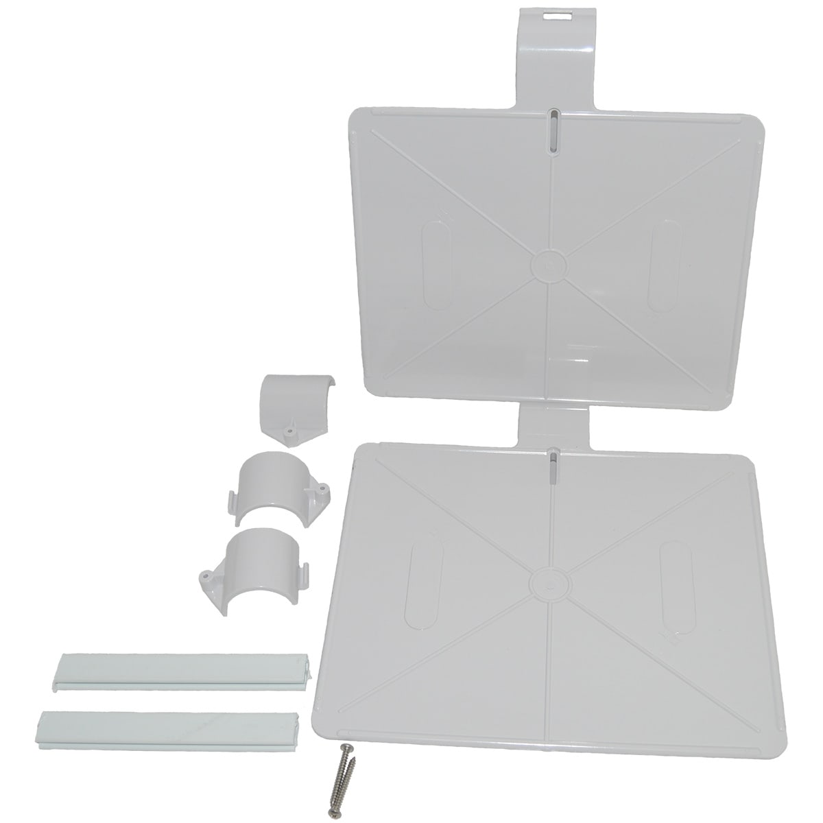 The Polaris G21 380/280/180 Cleaner Ladder Guard parts include two panels, clamps, strips, and a screw, showcasing the precision you'd expect from Zodiac Polaris.