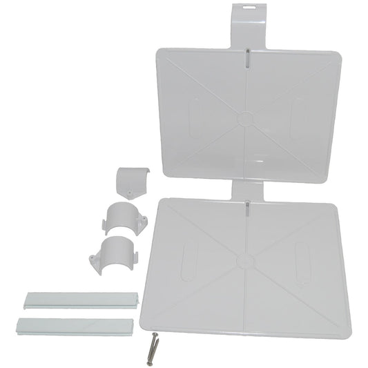 The Polaris G21 380/280/180 Cleaner Ladder Guard parts include two panels, clamps, strips, and a screw, showcasing the precision you'd expect from Zodiac Polaris.