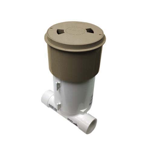 The Paramount Paralevel B Complete (004760290201) is a white PVC drainage fitting with a round beige cap and a T-shaped connector at the bottom.