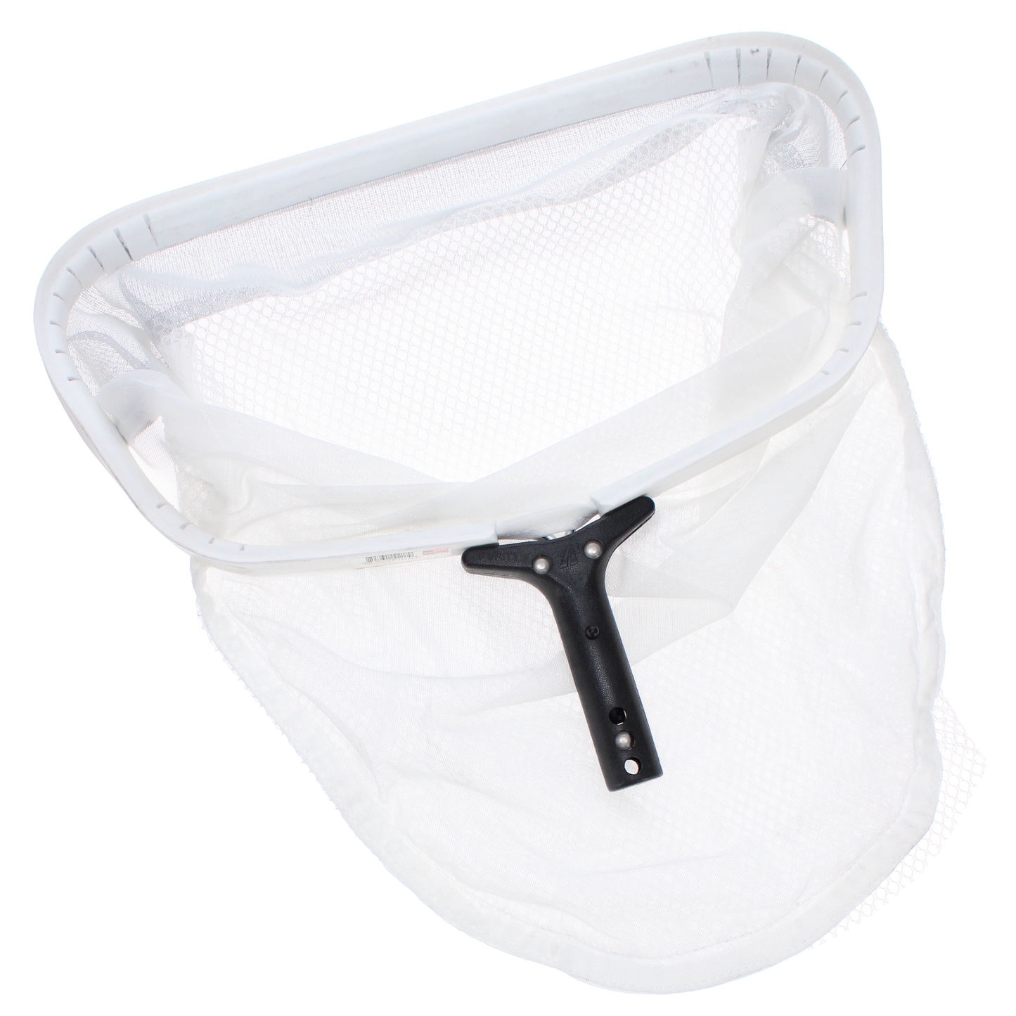 The Purtiy Pro-Lite 18" Leaf Rake by Pool Goods, featuring a black handle and silt bag perfect for capturing insects or small fish, is set against a plain white background.