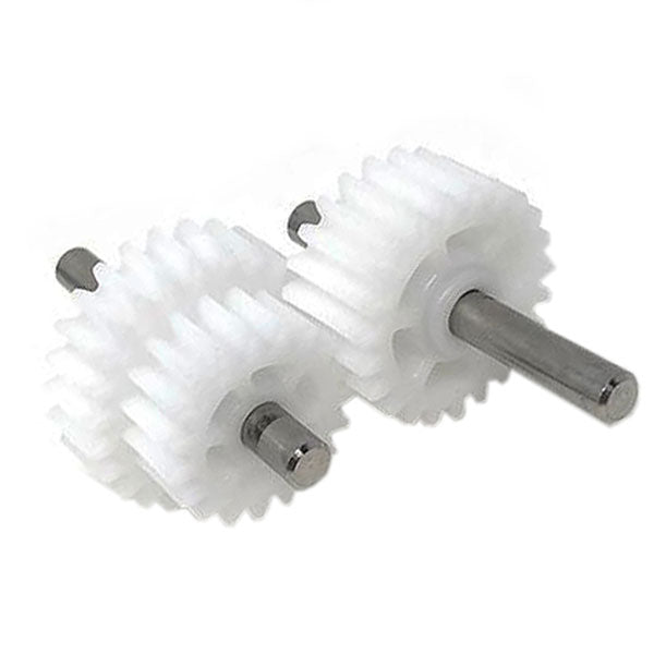 Pentair Rebel/Warrior Drive Gear Kit (360292) by Pentair—two white plastic gears with metal shafts, side by side on white background; perfect replacement parts for Pentair Rebel 2018 pool cleaners.