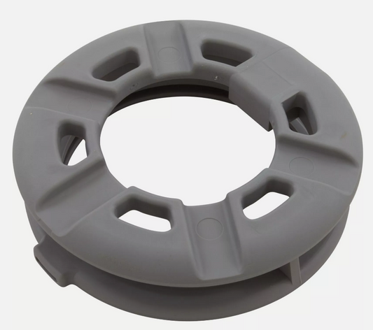 The Pentair Kit Footpad Kk Cleaner | K12450 features a gray plastic spool with a round, hollow center and multiple notches around the edge, echoing the innovative design seen in Kreepy Krauly products.