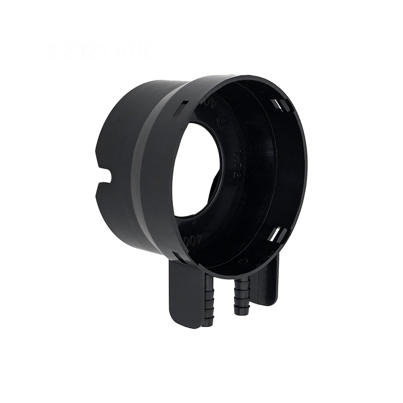 The Jandy JXi 400 Pool Heater Fuel Orifice Kit (R0591604) is a black plastic cylindrical adapter featuring an open center, side slots, and two base tabs, shown against a plain white background. Brand: Jandy.