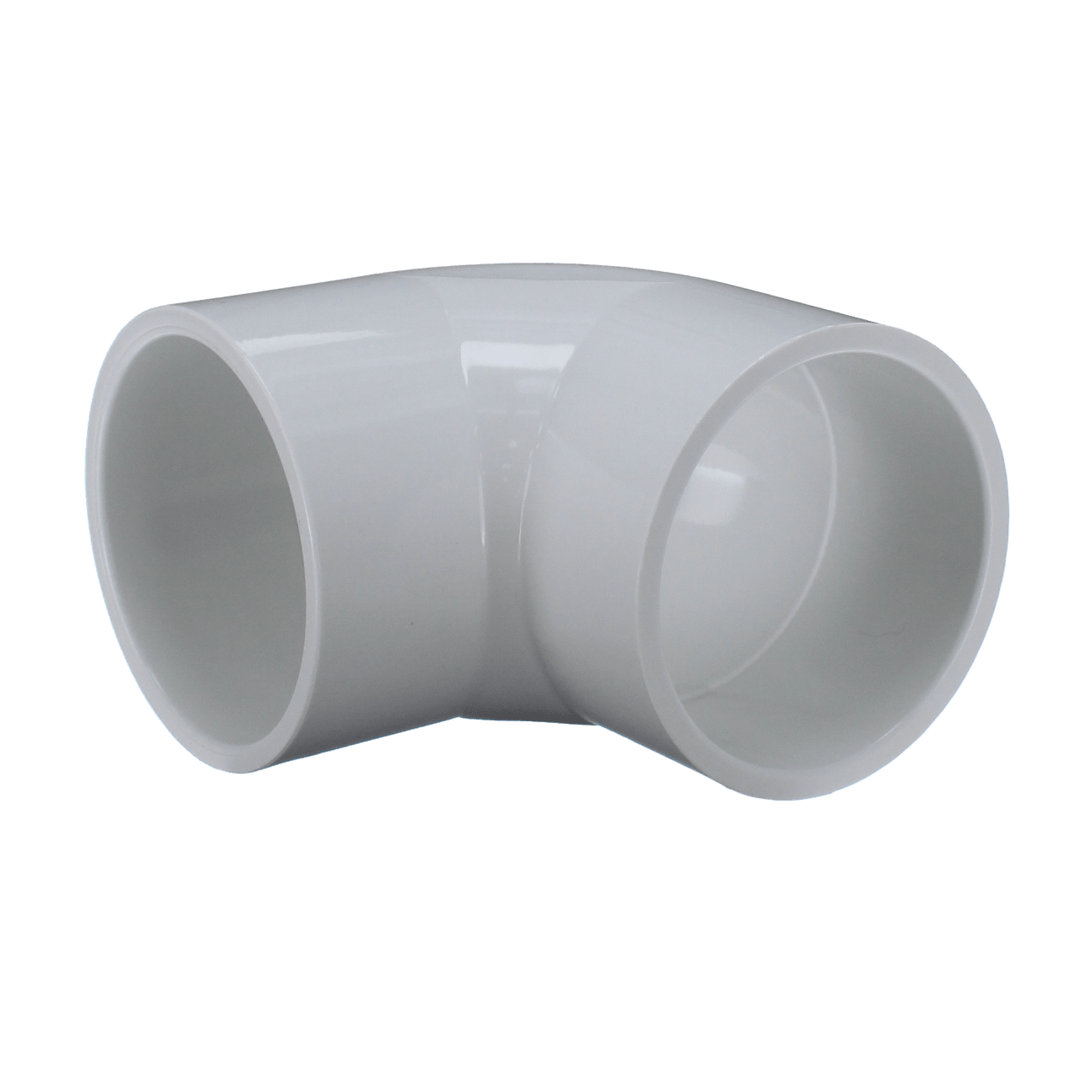 The Spears Sch. 40 PVC Elbow 2" Slip (406-020) by PVCFittings is a white fitting designed for seamlessly connecting two pipe sections at a 90-degree angle.