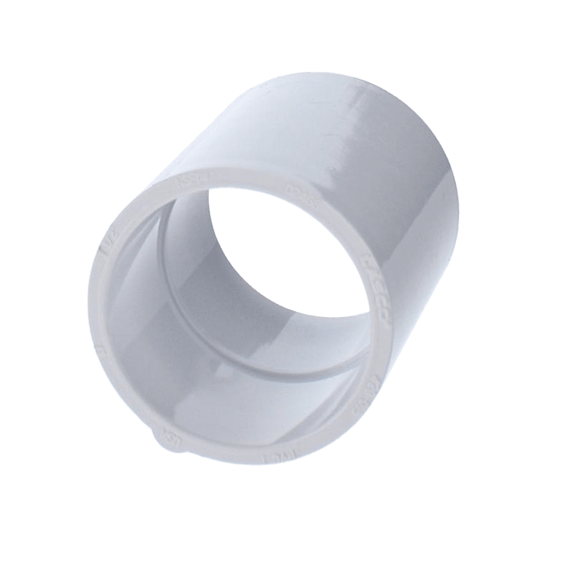The Spears Sch. 40 PVC Coupling 1-1/2" Slip by PVCFittings is a cylindrical connector featuring a smooth surface and open ends, designed for seamless plumbing projects.